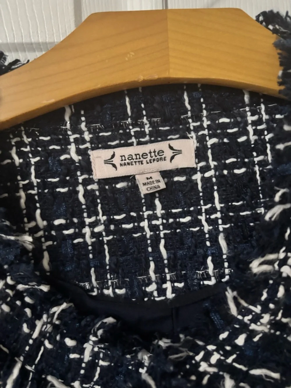 Nanette Lepore Navy & White Tweed Fringe Jacket - Picture 2 of 9